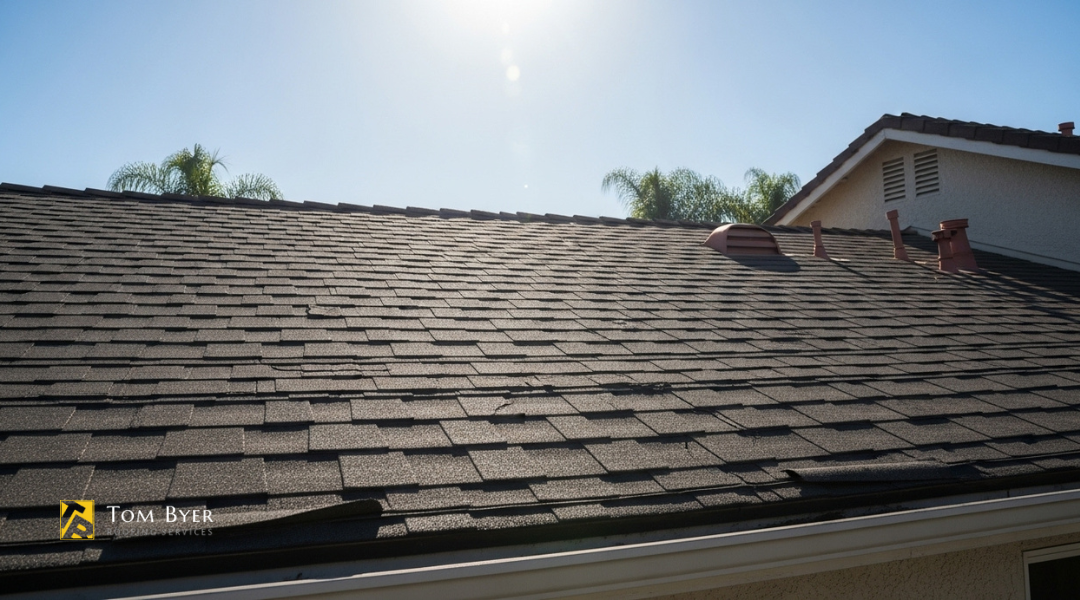 Sun-damaged residential roof in Garden Grove showing signs of thermal expansion and UV wear