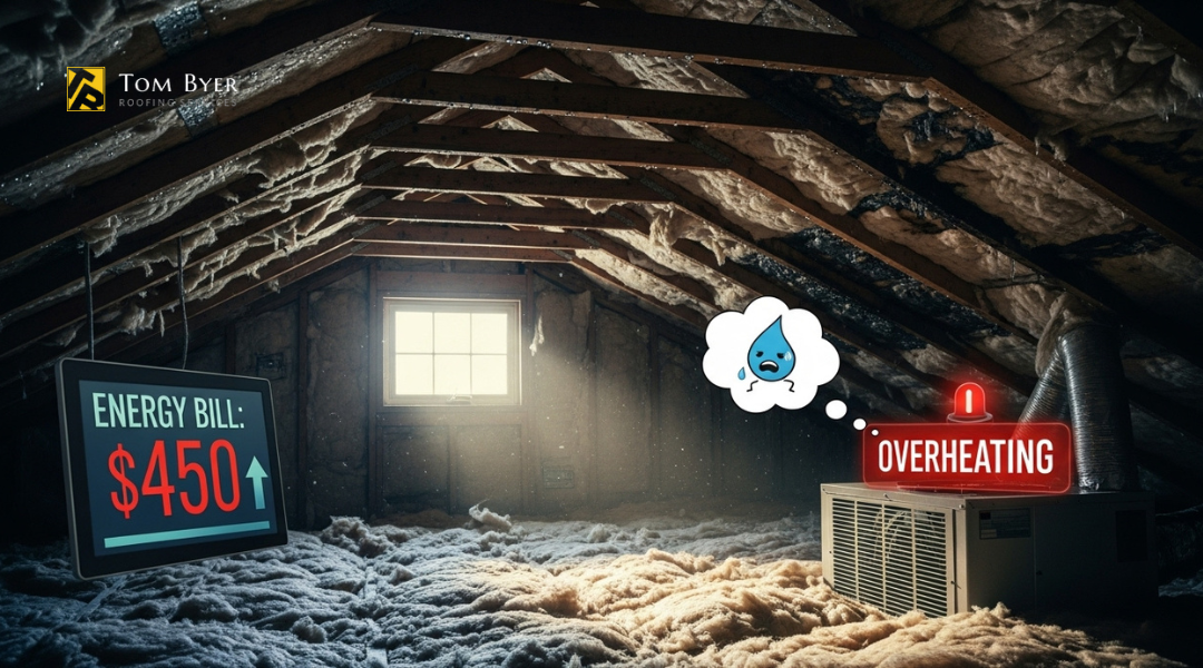 Poor roof insulation and ventilation causing rising energy bills from heat loss and air leaks in a Garden Grove home.